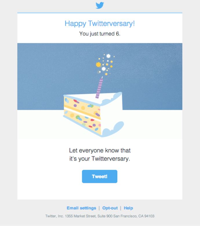 Behavioral Emails - Milestone Email Example - Twitter 