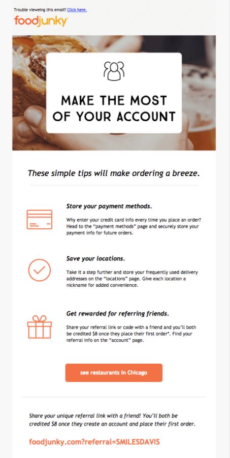 Behavioral Emails - Customer Retention Email Example - Foodjunky