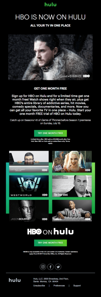 Promotional Emails - Special Offer Email Example - Hulu