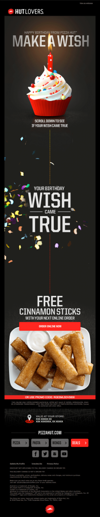 Promotional Emails - Birthday Email Example - Pizza Hut