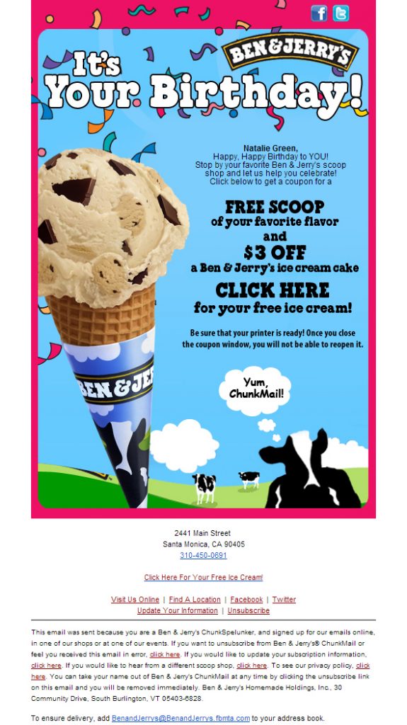 Promotional Emails - Birthday Email Example - Ben & Jerry's