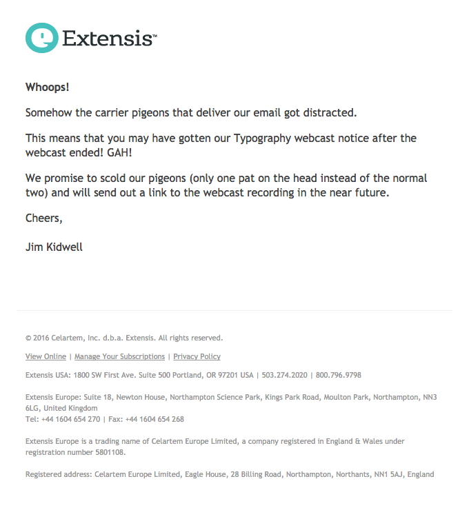 Promotional Emails - Apology Email Example - Extensis