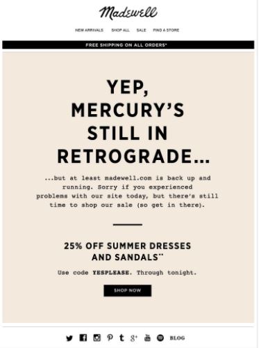 Promotional Emails - Apology Email Example - Madewell