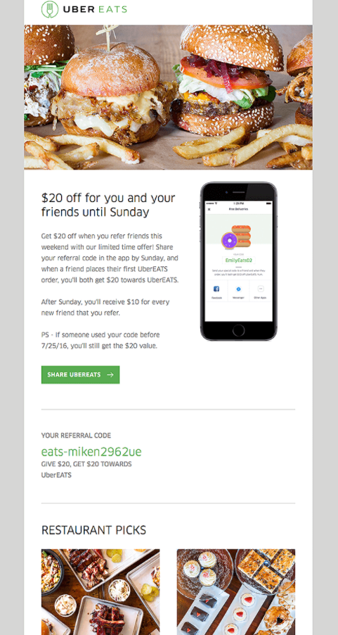 Promotional Emails - Referral Request Email Example - UberEats