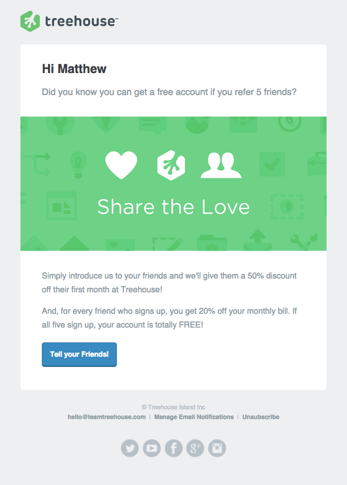 Promotional Emails - Referral Request Email Example - Treehouse