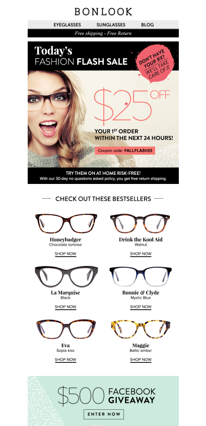 Promotional Emails - Sales Email Example - Bonlook