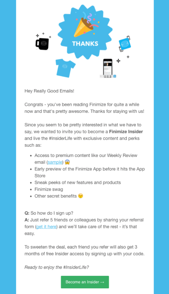 Subscriber Emails - Thank You Email Example - Finimize