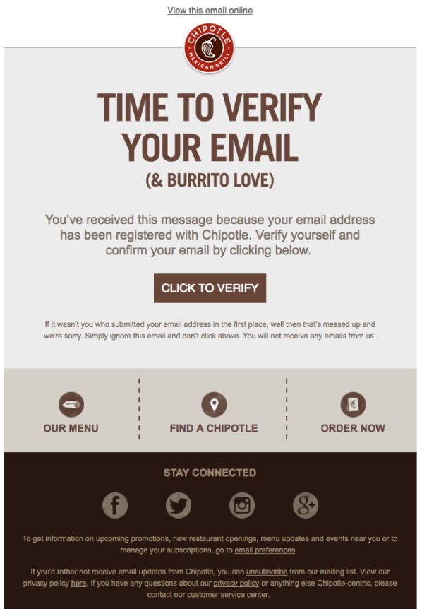 Transactional Emails - Opt-In Email Example - Chipotle