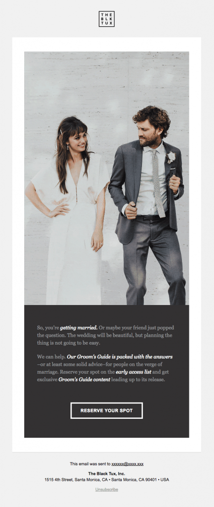Transactional Emails - RSVP Email Example - The Black Tux