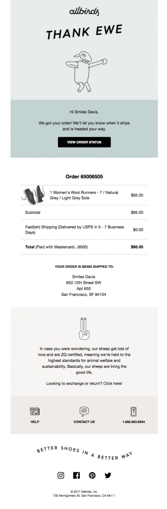 Transactional Emails - Receipt & Payment Email Example Allbirds