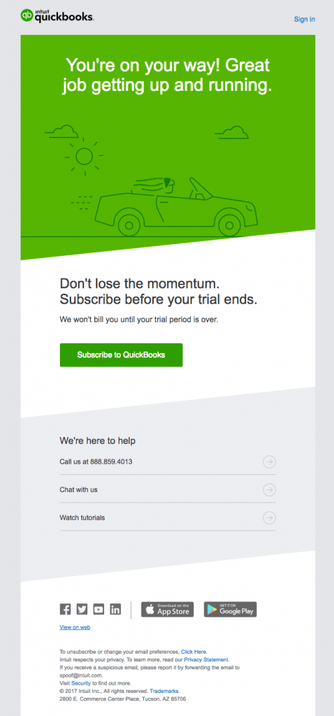 Transactional Emails - Subscription Email Example - Quickbooks