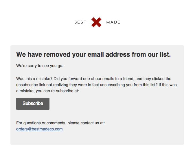 Transactional Emails - Unsubscribe & Cancellation Email Example - Best Made