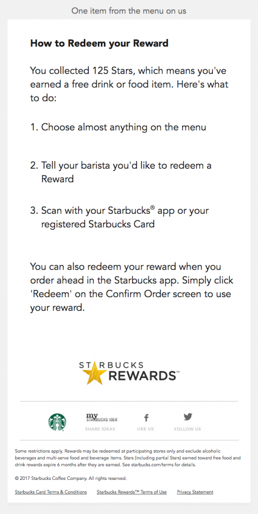 Transactional Emails - Rewards Email Example - Starbucks