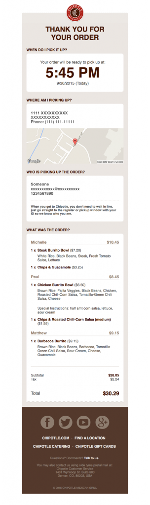 Transactional Emails - Receipt & Payment Email Example Chipotle