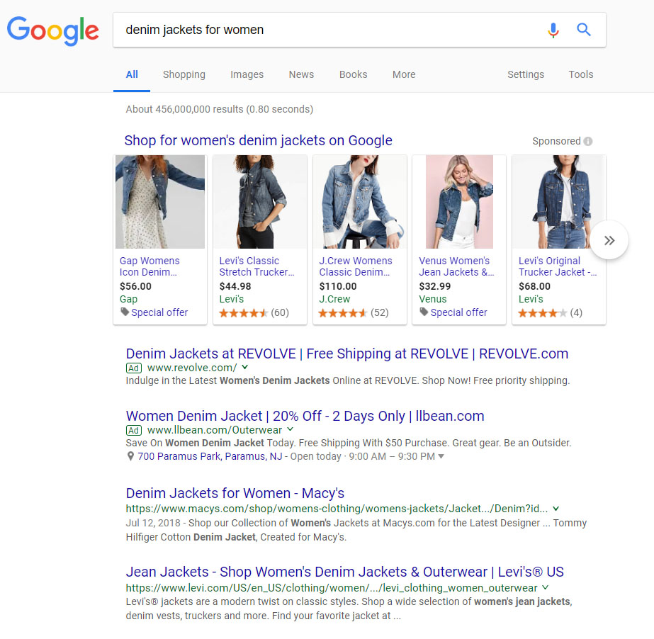 shopping for women’s denim jackets - Introduction to Google Search Ads