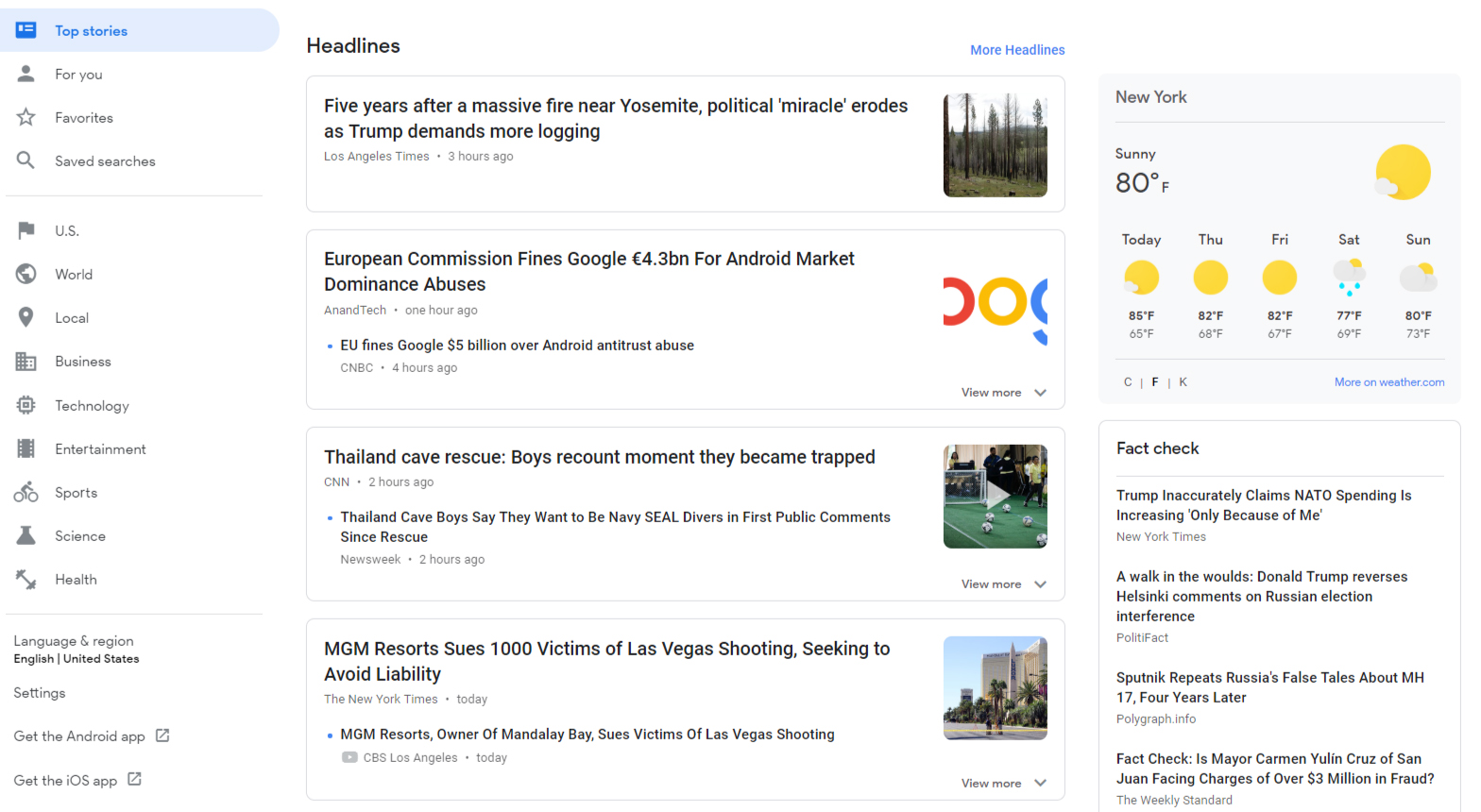 Desktop version of Google News - Guide to Google News Chainlink Relationship Marketing