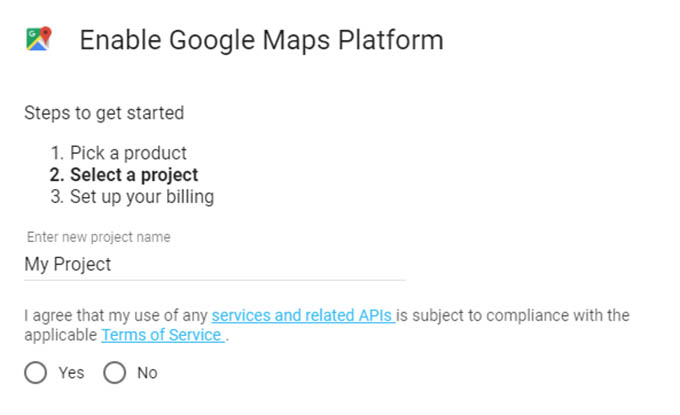 Select a Project - What to Do When Google Maps Won't Load