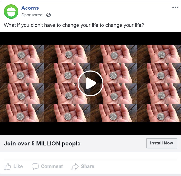 Facebook Ad Acorns - Personal Finance Facebook Ad Example