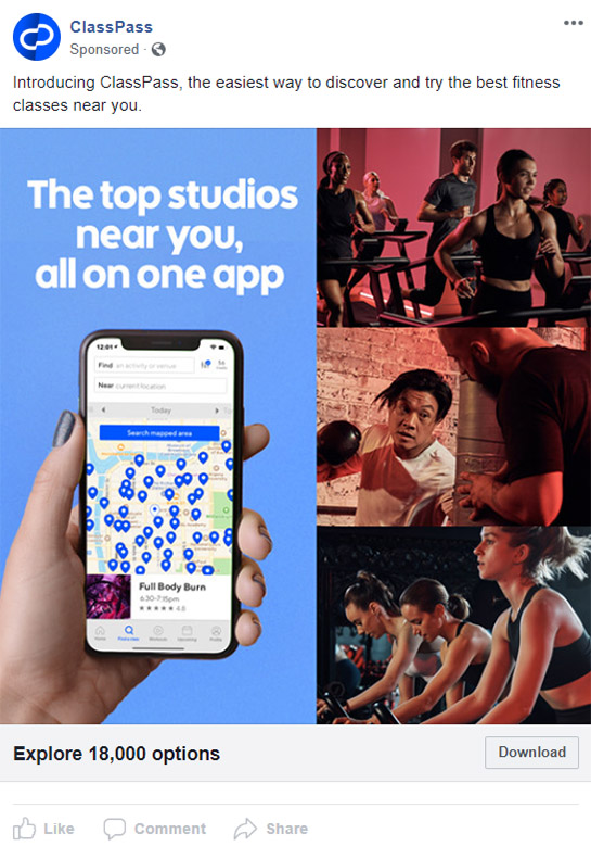 Facebook Ad ClassPass - Fitness Facebook Ads Example