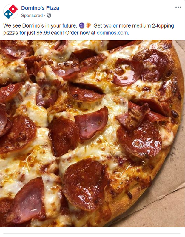 Facebook Ad Dominos - Food & Beverage Facebook Ads Examples