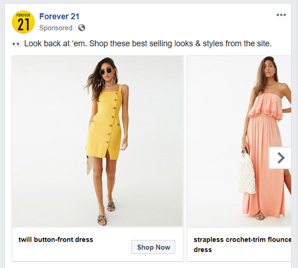 Facebook Carousel Ad Example Image Forever 21 - How to Create a Facebook Ad Campaign