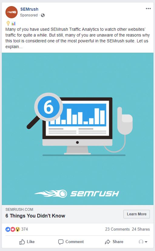 SEMrush Facebook Ad Example - How to Create a Facebook Ad Campaign