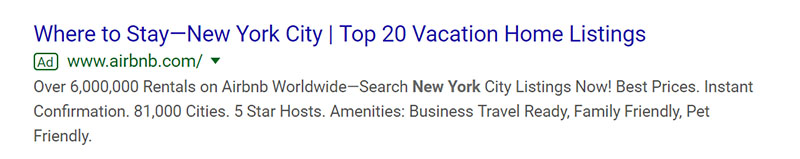 Airbnb Travel and Hospitality - Travel & Hopsitality Company Google Ad Example