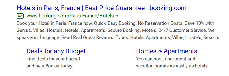 Booking.com Travel and Hospitality - Travel & Hopsitality Company Google Ad Example