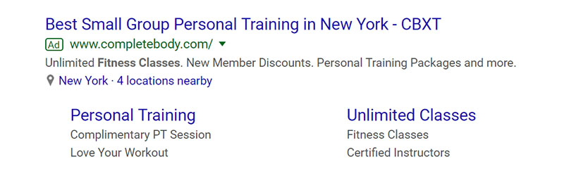 Complete BodyGym Fitness Google Ad Example - Chainlink Relationship Marketing