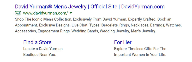 David Yurman Jewelry - Jewelry Company Google Ad Example