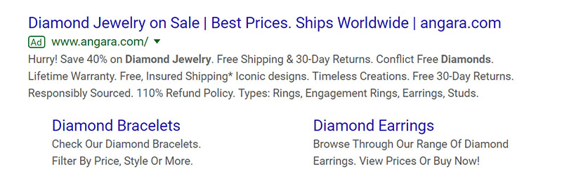Diamond Jewelry - Jewelry Company Google Ad Example
