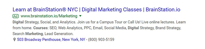 Digital Marketing Classes Education Google Ad Example - Chainlink Relationship Marketing