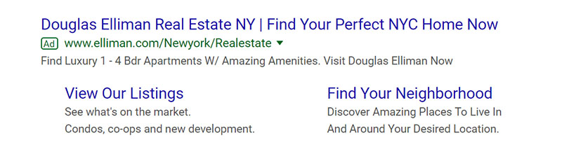 Douglas Elliman Real Estate Google Ad Example - Chainlink Relationship Marketing