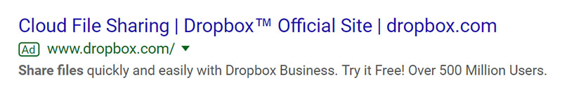 Dropbox SaaS Company - SAAS Company Google Ad Example