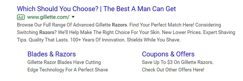 Gillette Men's Best Razors Beauty and Wellness Google Ad Example - Chainlink Relationship Marketing