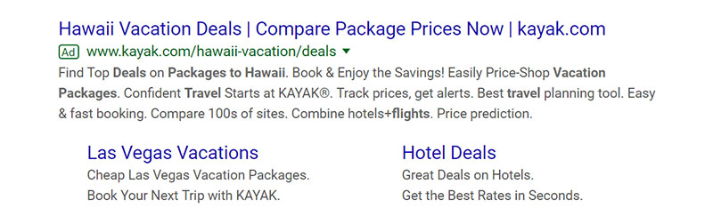Kayak.com Travel and Hospitality - Travel & Hopsitality Company Google Ad Example