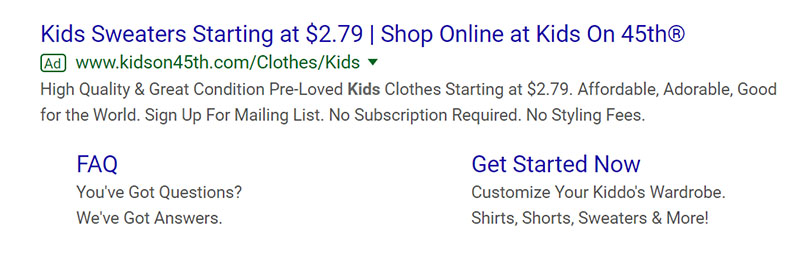 Kids' Clothes Apparel -Apparel Company Google Ad Example