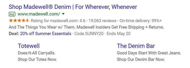 Madewell Apparel - Apparel Company Google Ad Example
