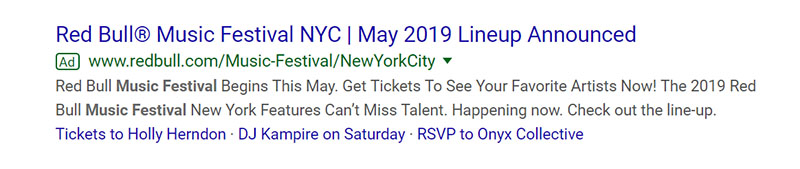 Music Festival Google Ad Example - Chainlink Relationship Marketing