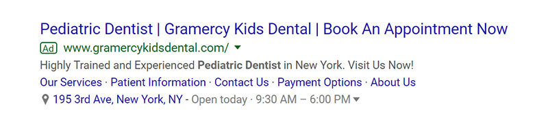 Pediatric Dentist Google Ad Example - Chainlink Relationship Marketing