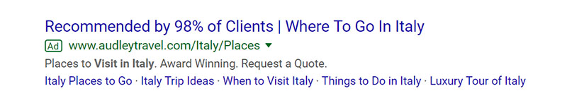 Places to Visit in Italy - Travel & Hopsitality Company Google Ad Example