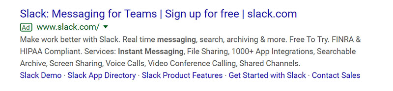 Slack SaaS Company - SAAS Company Google Ad Example