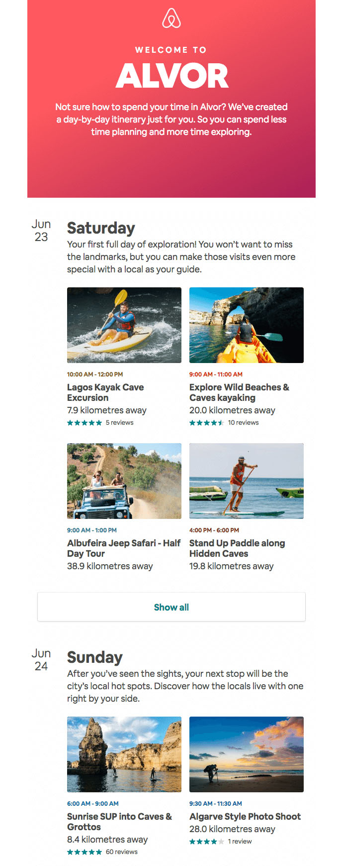 Behavioral Emails - Recommendation Email Example- Airbnb 