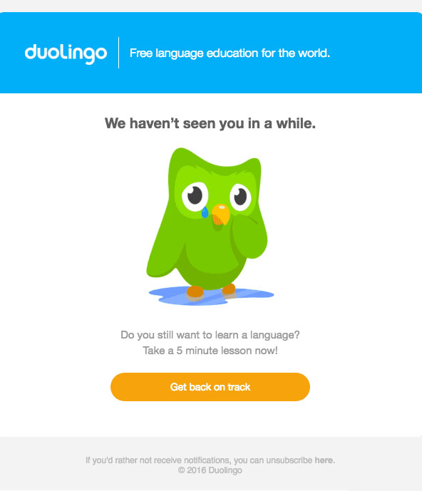 Behavioral Emails - Customer Retention Email Example - Duolingo