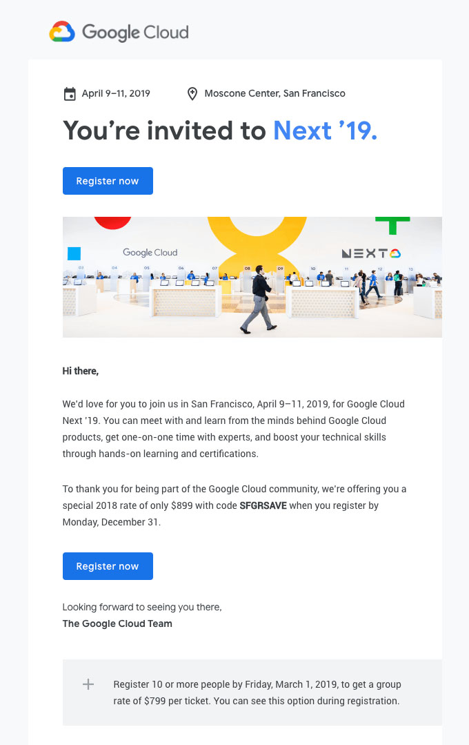 Promotional Emails - Invitation Email Example - Google