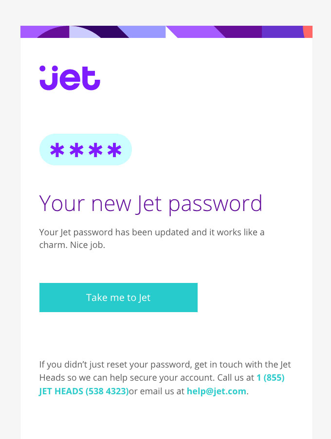 Transactional Emails - Username & Password Reset Email Example - Jet