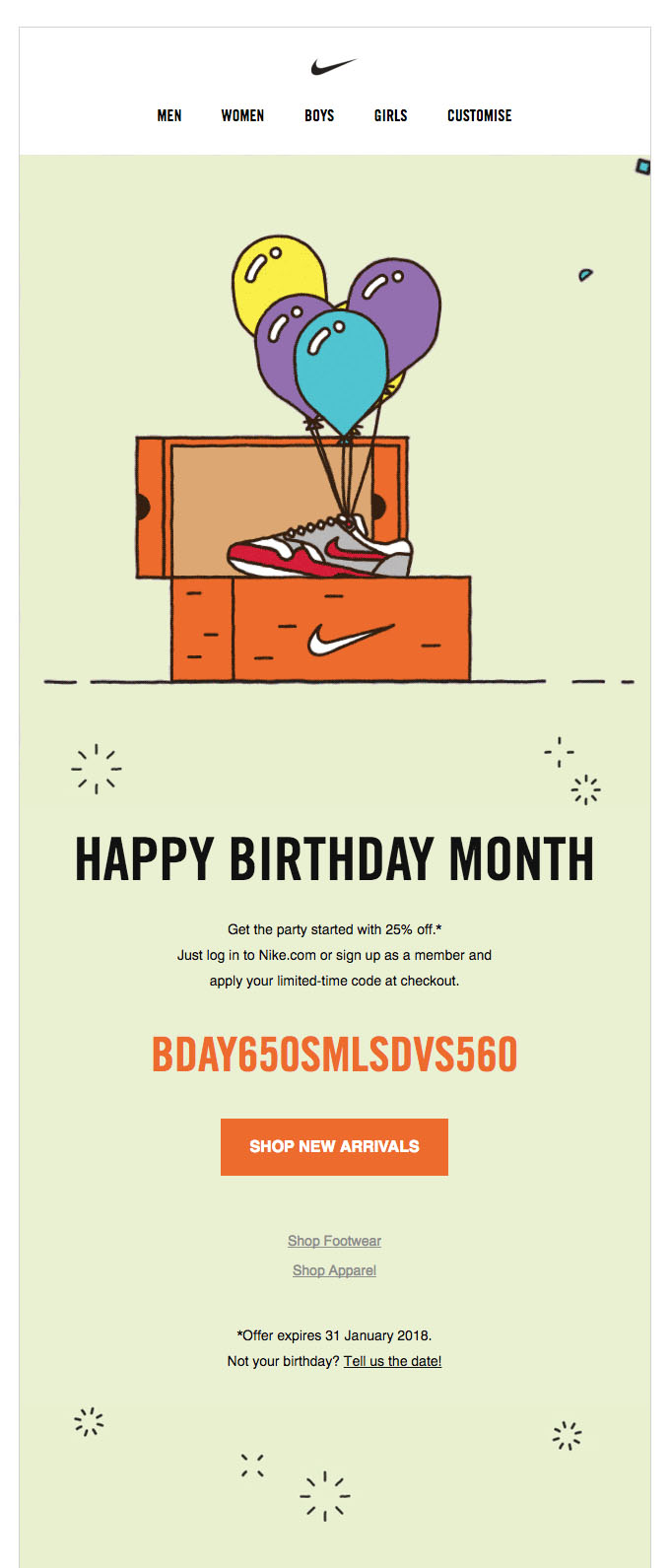Promotional Emails - Birthday Email Example - Nike