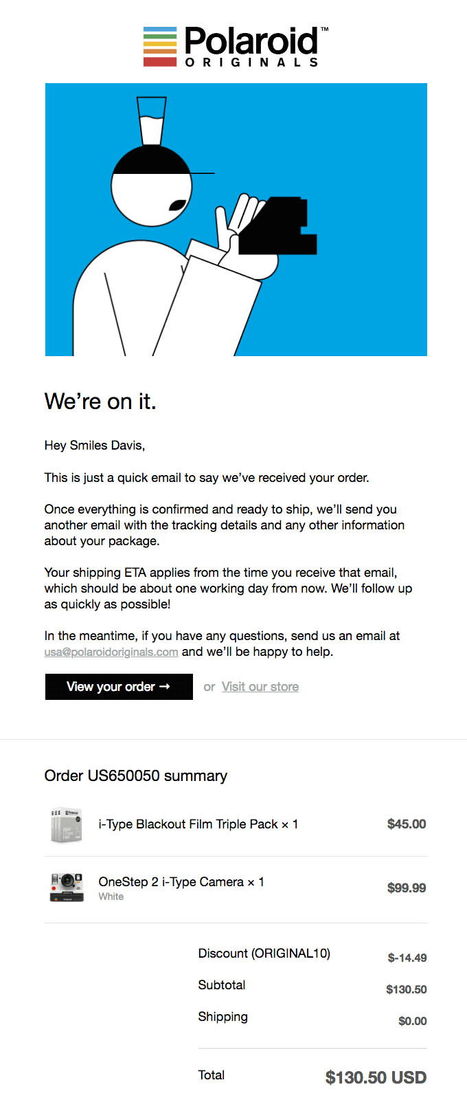 Transactional Emails - Receipt & Payment Email Example Polaroid