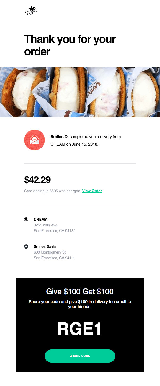 Transactional Emails - Receipt & Payment Email Example Postmates