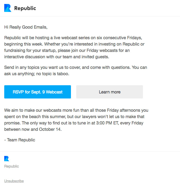 Transactional Emails - RSVP Email Example - Republic